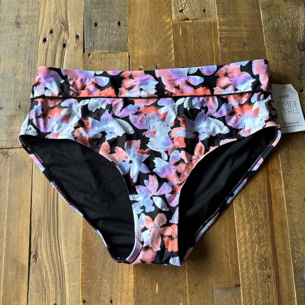 Time and Tru Floral Bikini Bottoms size 1X nwt high waisted full coverage swim